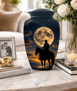Cowboy Cremation Urn for Dad, Western Horse Memorial Urn for Ashes