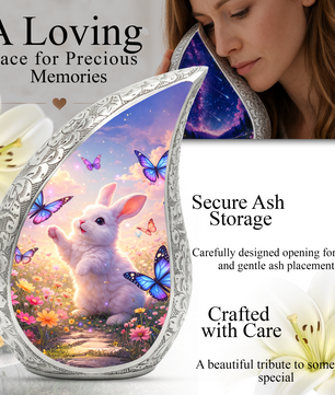 Personalized Cat Cremation Urn – Butterfly Garden Teardrop Memorial Urn, 10 Inch Aluminum