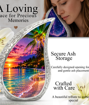 Beautiful Beach Urn for Human Ashes | Wooden Ocean Sunset Cremation Urn | Beach Memorial Urn for Mom