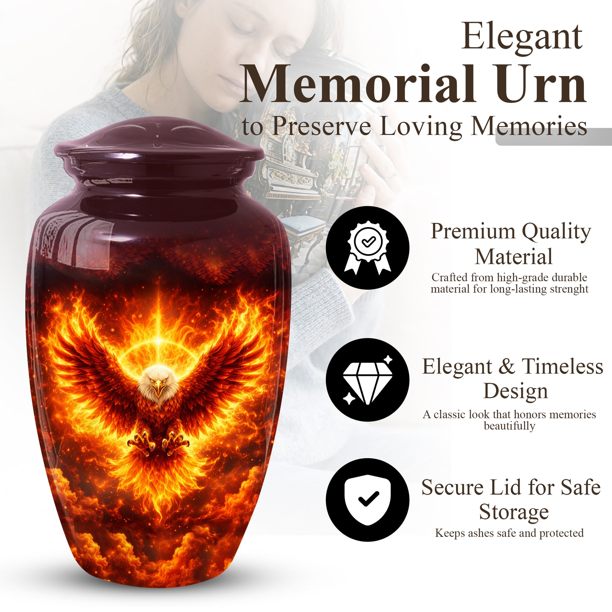 Angel Wing Eagle Urn for Mom-Keepsake Large Urn For Human Ashes