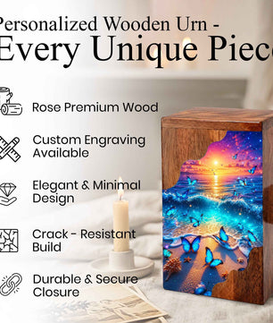 Butterfly Wooden Cremation Urn | Wooden Urn for Human Ashes