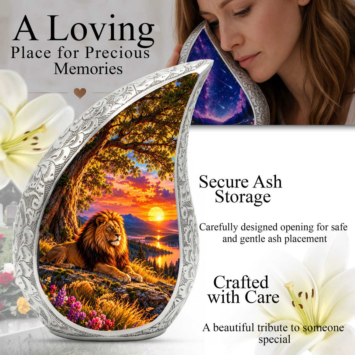 Lion Cremation Urn for Ashes, Lion Memorial Urn, Personalized Adult Cremation Urn