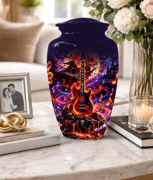 Gothic Guitar Cremation Urn for Dad, Personalized Halloween Memorial Urn for Human Ashes