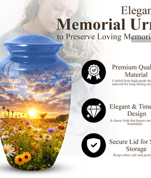Wildflower Sunset Urn for Mom | Beautiful Cremation Large Urn for Women  | Floral Funeral Keepsake for Ashes