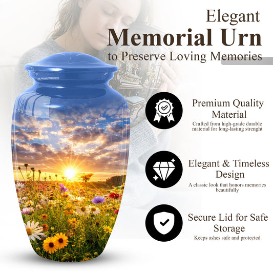 Wildflower Sunset Urn for Mom | Beautiful Cremation Large Urn for Women  | Floral Funeral Keepsake for Ashes