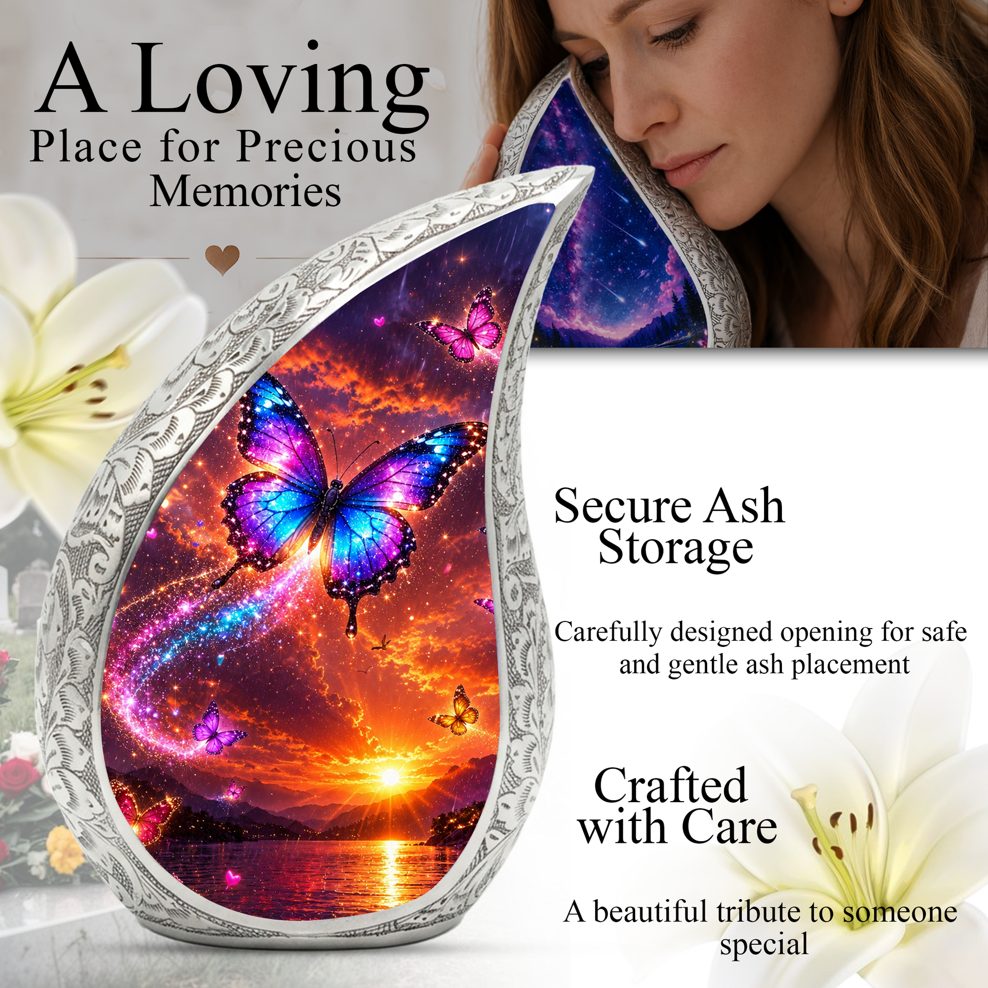 Beautiful Butterfly Urn for Human Ashes | Butterfly Cremation Urn for Mom, Women,