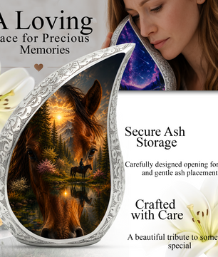 Horse Urn for Human Ashes | Adult Cremation Urn with Horse & Mountain Sunset