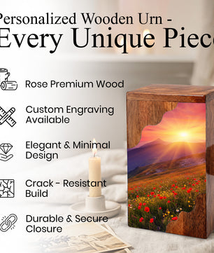 Sunrise Cremation Urn – Custom Wooden Memorial Urn Box for Ashes