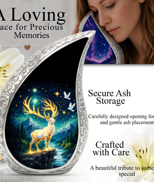 Golden Reindeer Night Landscape Cremation Urn for Adult Ashes