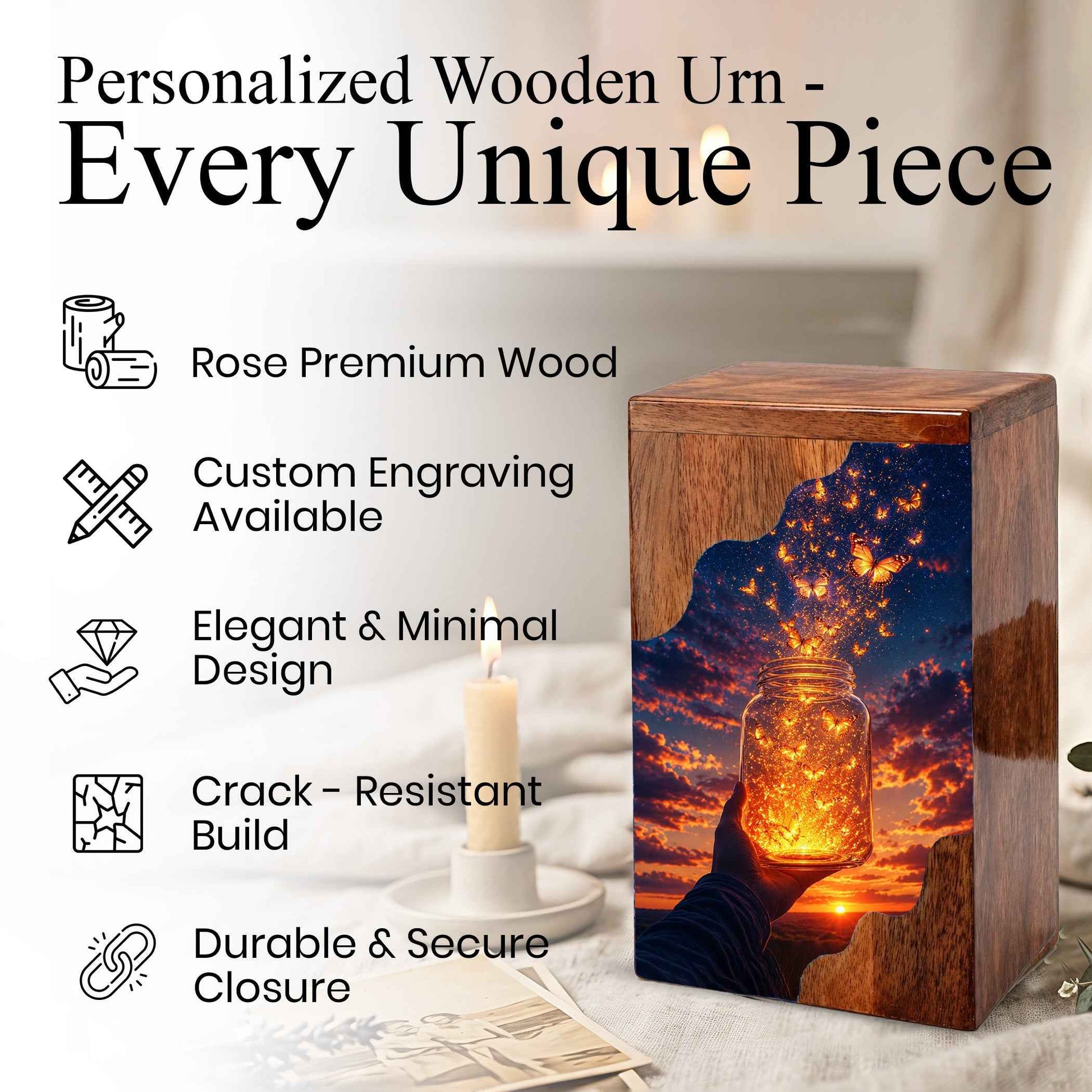 Butterfly Urn for Ashes, Wooden Cremation Urn, Butterfly Urns for Human Ashes
