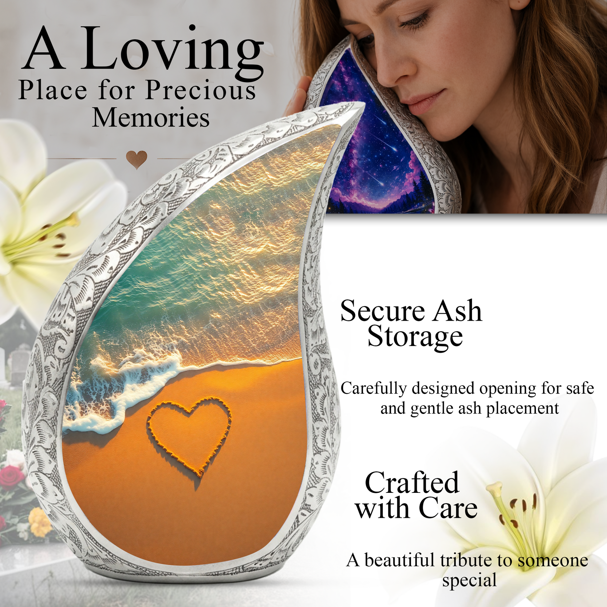 Beach Memorial Urn | Ocean Waves Cremation Urn | Personalized Urn for Mom & Loved Ones