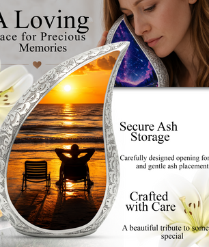 Beach Sunset Urn for Human Ashes | Ocean Sunset Cremation Urn & Beach Themed Memorial Urn