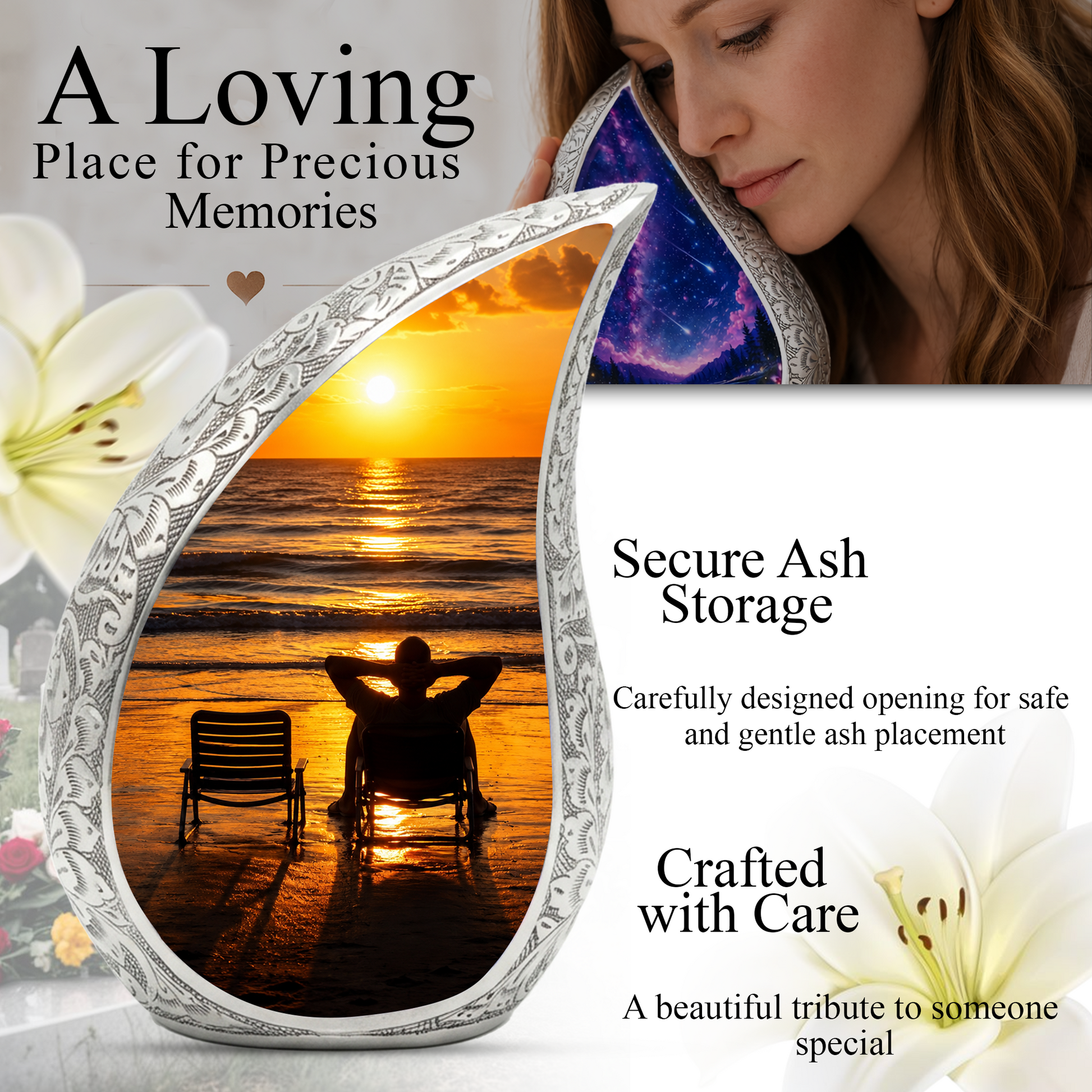 Beach Sunset Urn for Human Ashes | Ocean Sunset Cremation Urn & Beach Themed Memorial Urn