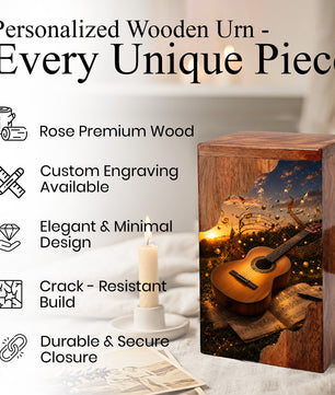 Guitar Wooden Cremation Urn – Music Memorial Urn | Wooden Urn for Human Ashes