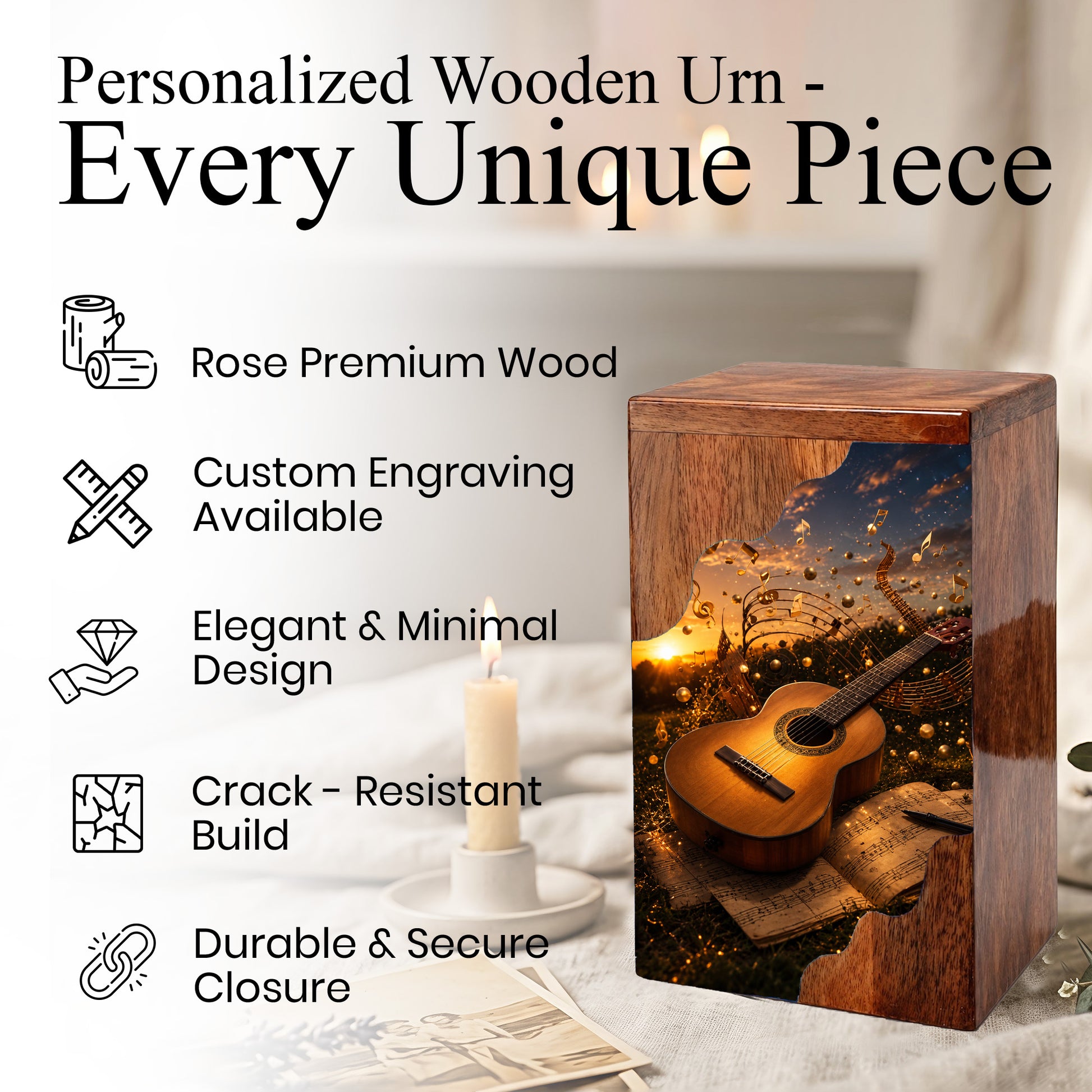 Guitar Wooden Cremation Urn – Music Memorial Urn | Wooden Urn for Human Ashes