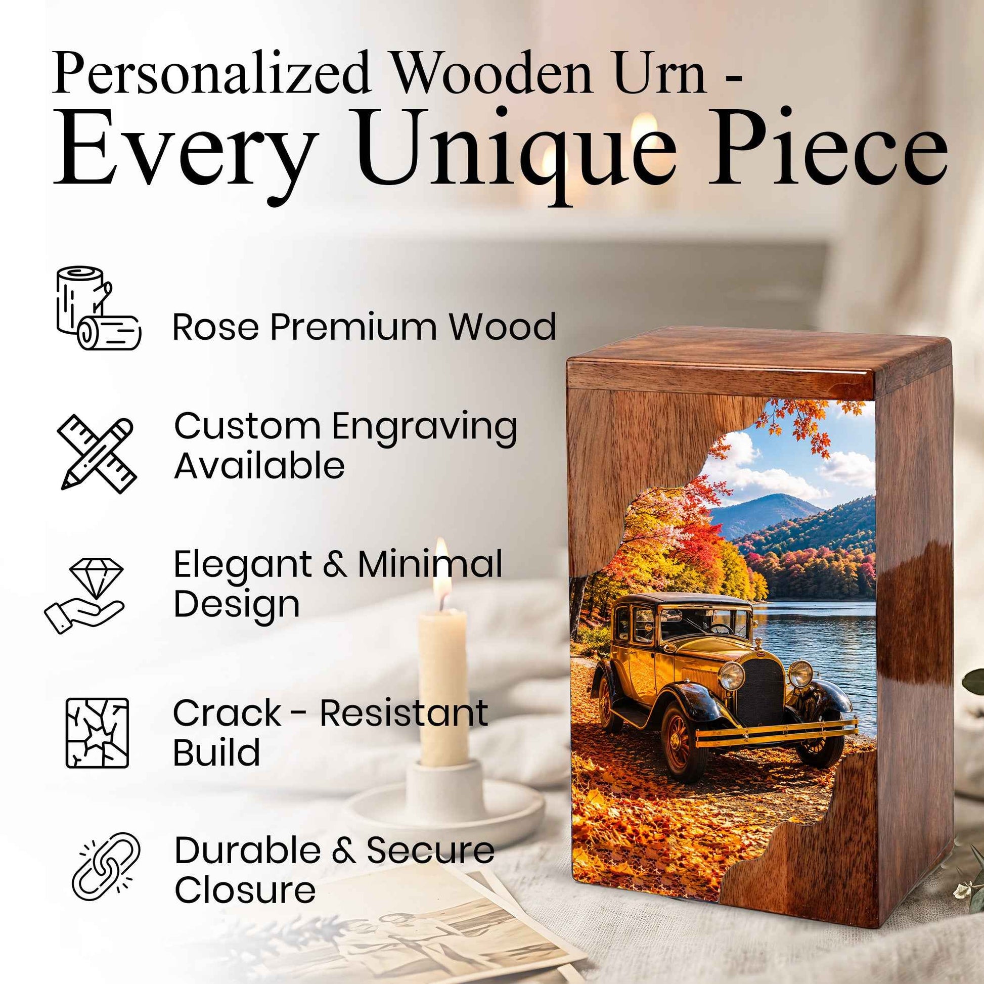 Classic Car Wooden Cremation Urn for Dad, Personalized Wooden Urn for Human Ashes