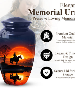 Cowboy Horse Urn for Dad | Funeral Cremation Large Urn for Father | Western Sunset Memorial Urn
