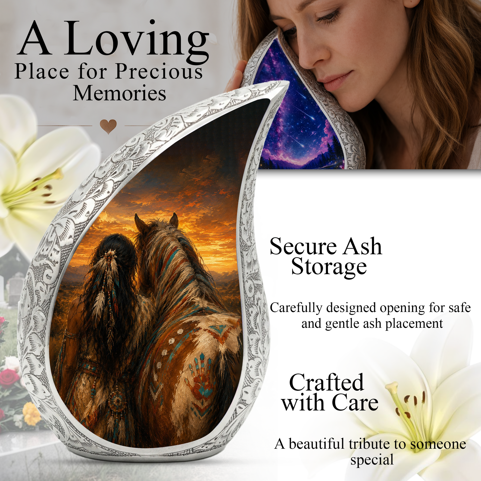 Native American Urn for Human Ashes – Beautiful Memorial Urn for Mom, Women & Female Loved Ones
