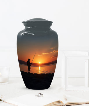 Fishing Sunset Urn for Dad | Fishing Cremation Urn for Adult Male Ashes