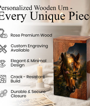 Horse Wooden Cremation Urn for Human Ashes | Personalized Horse Memorial Urn