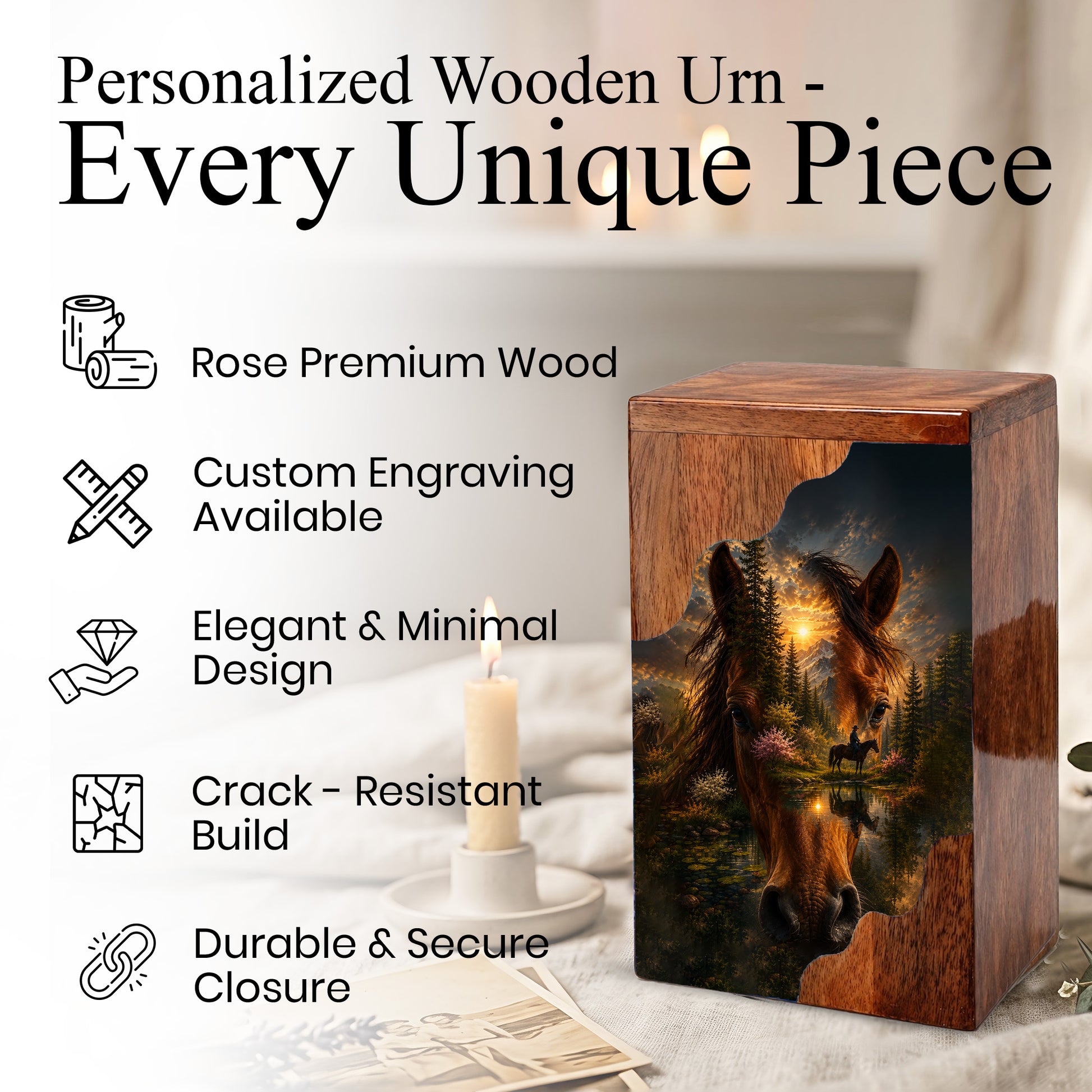 Horse Wooden Cremation Urn for Human Ashes | Personalized Horse Memorial Urn