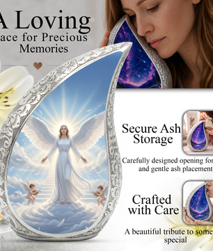 Personalized Angel Cremation Urn – Custom Heavenly Memorial Urn for Ashes, Guardian Angel Teardrop Aluminum Adult Urn, 10 Inch