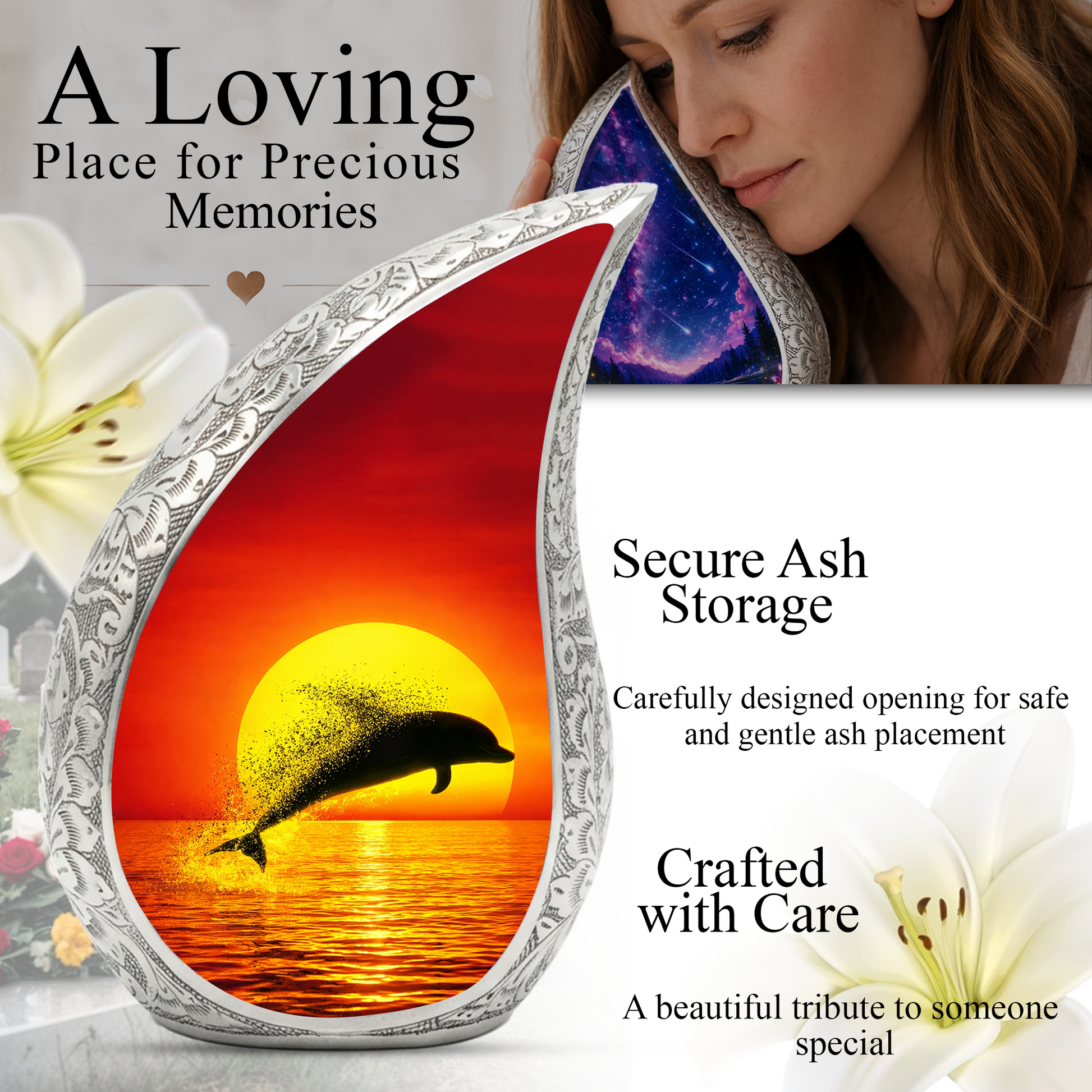 Dolphin Memorial Urn for Mom, Adult Cremation Urn for Ashes