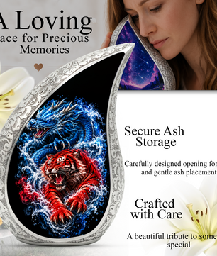 Dragon Tiger Cremation Urn for Ashes, Asian Dragon Memorial Urn, Red Tiger & Blue Dragon Urn, Personalized Adult Urn for Men