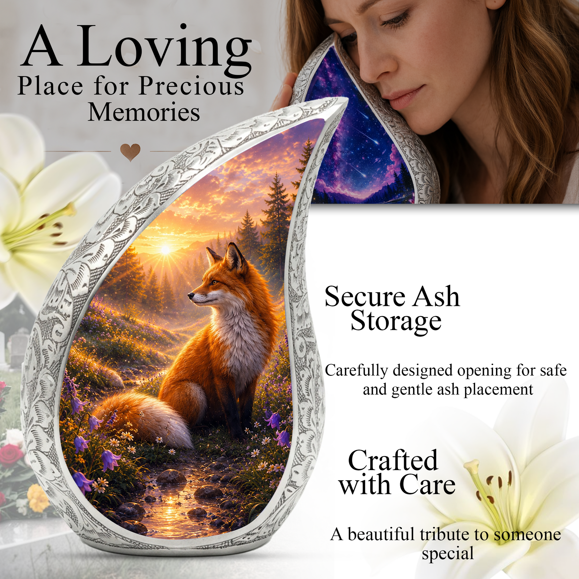 Fox Sunset Urn for Human Ashes | Wildlife Adult Cremation Urn | Fox Sunset Memorial Urn for Adult Ashes