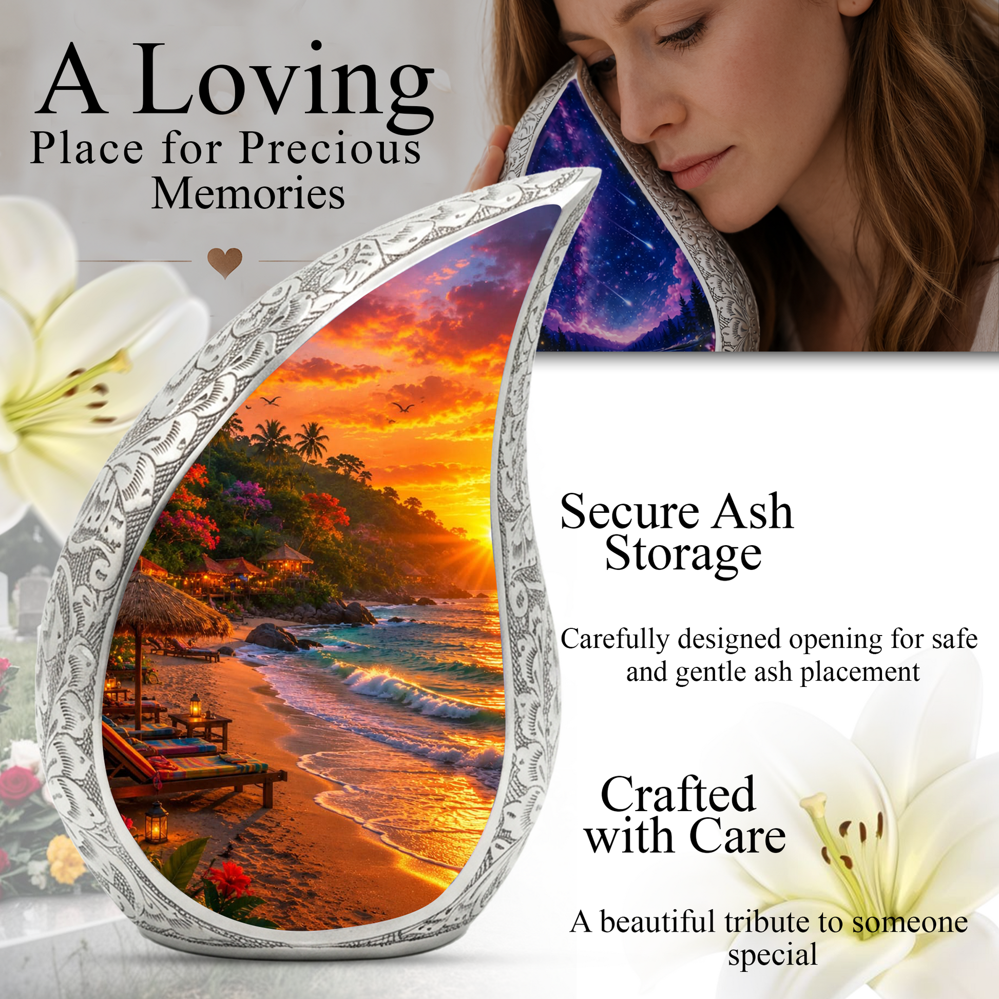 Beach Sunset Adult Urn for Mom, Cremation Keepsake Urn