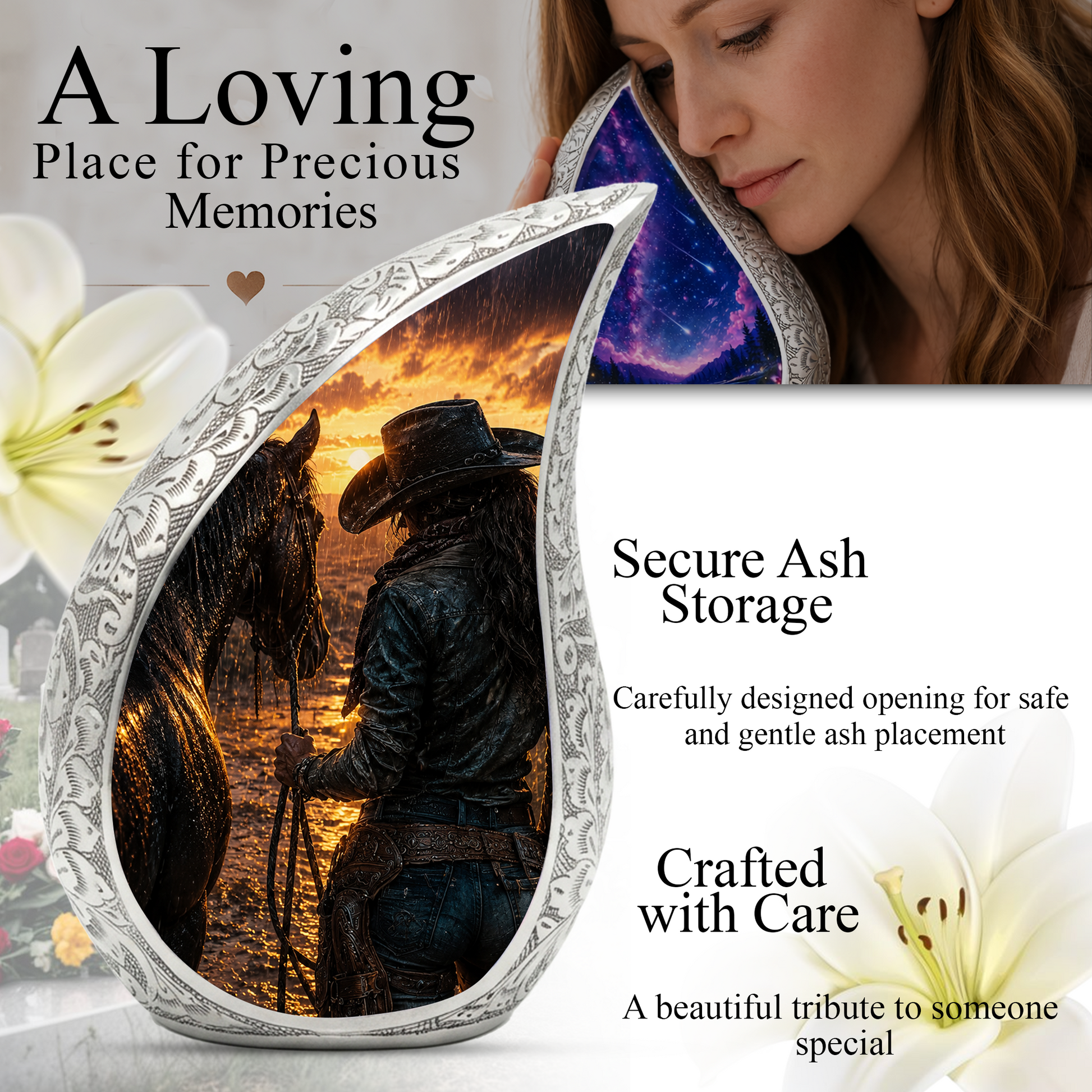 Cowgirl Urn for Human Ashes – Beautiful Western Cremation Urn for Mom, Women, Mother, Sister & Daughte