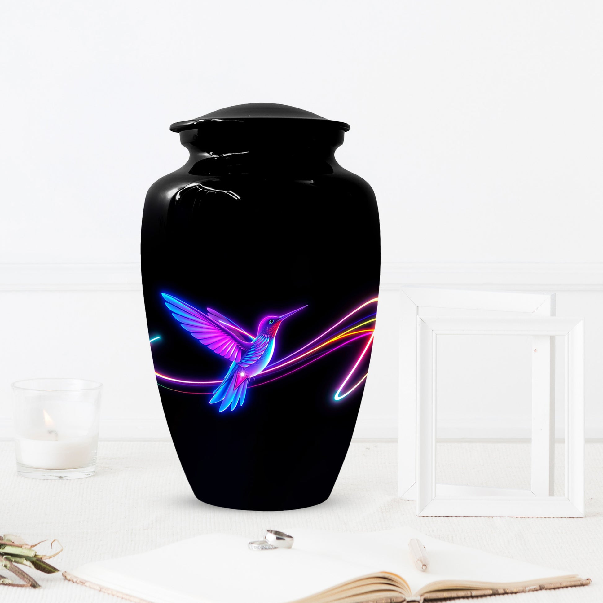 Personalized Neon Hummingbird Urn for Ashes – Modern Custom Adult Cremation Urn,