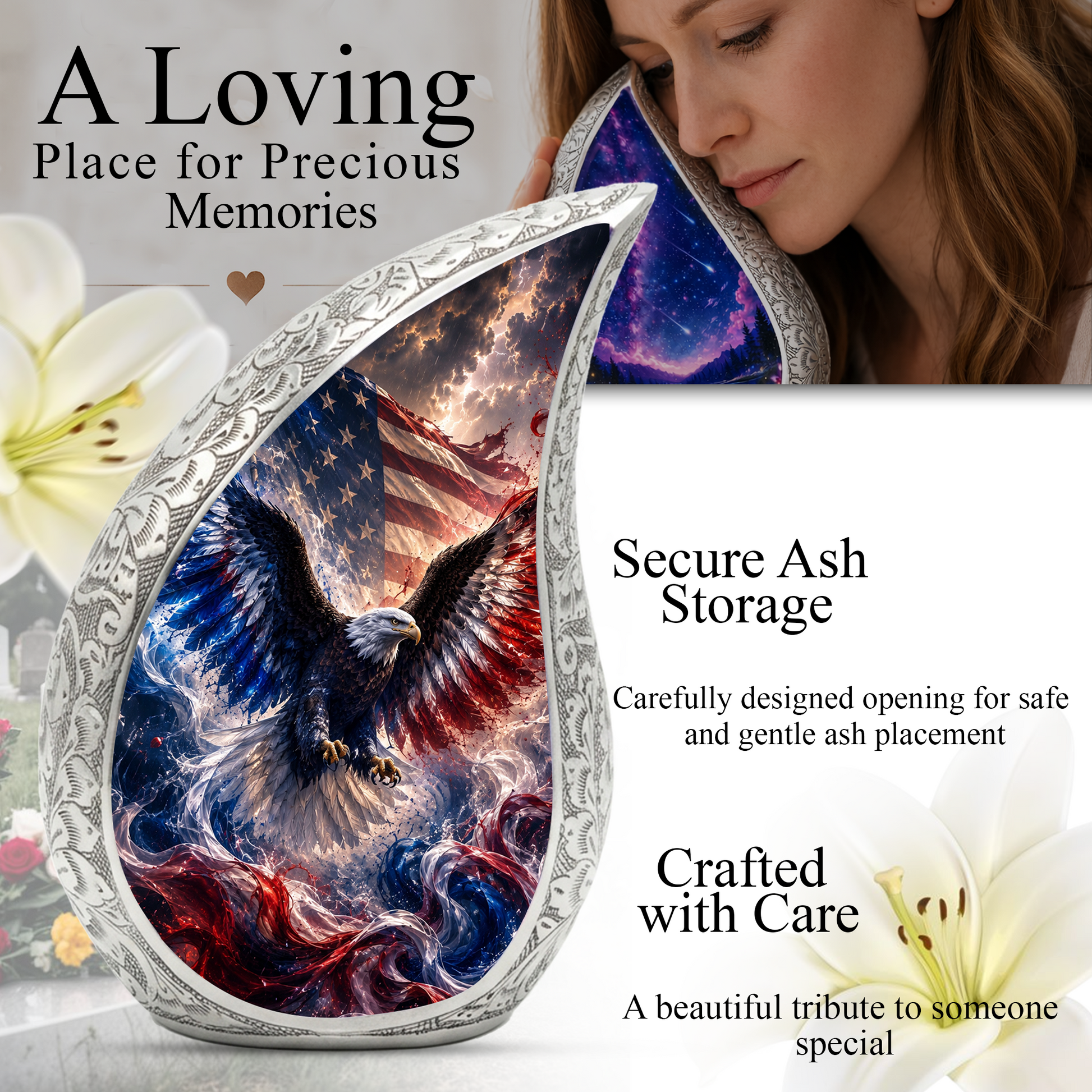 Patriotic Eagle Urn for Human Ashes | American Flag Adult Cremation Urn Memorial