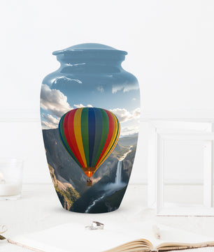 Hot Air Balloon Cremation Urn for Adult Ashes | Scenic Mountain & Waterfall Memorial Adult Urn