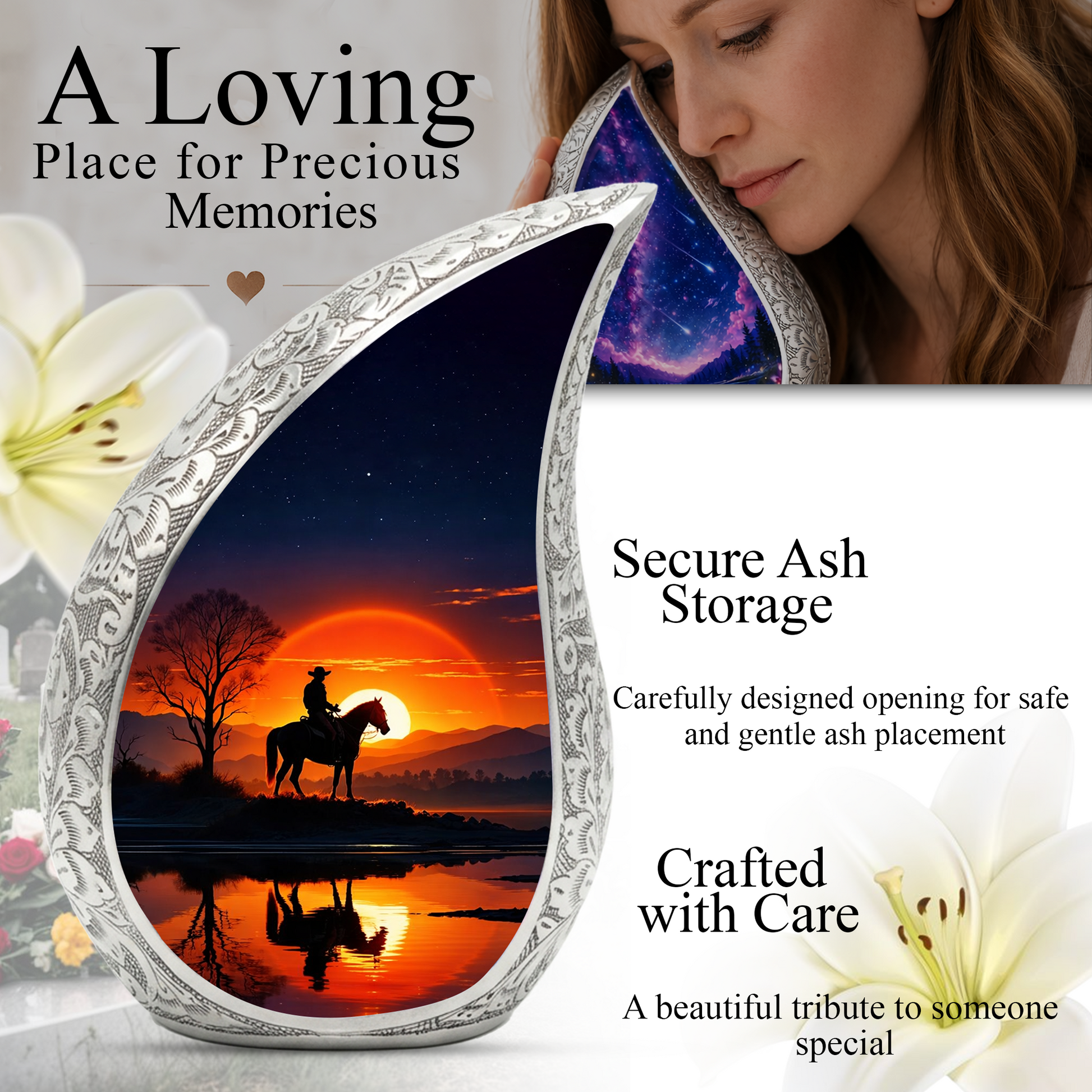 Cowboy Sunset Adult Urn for Human Ashes – Western Cowboy Cremation Urn