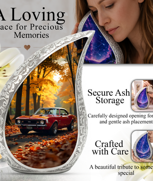 Classic Car Personalized Cremation Urn for Dad – Teardrop Style Aluminum Memorial Urn, 10 Inch