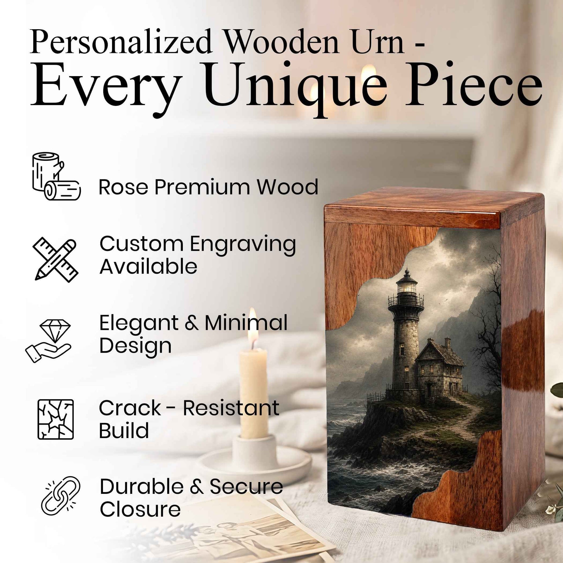 Lighthouse Wooden Cremation Urn – Coastal Memorial Urn