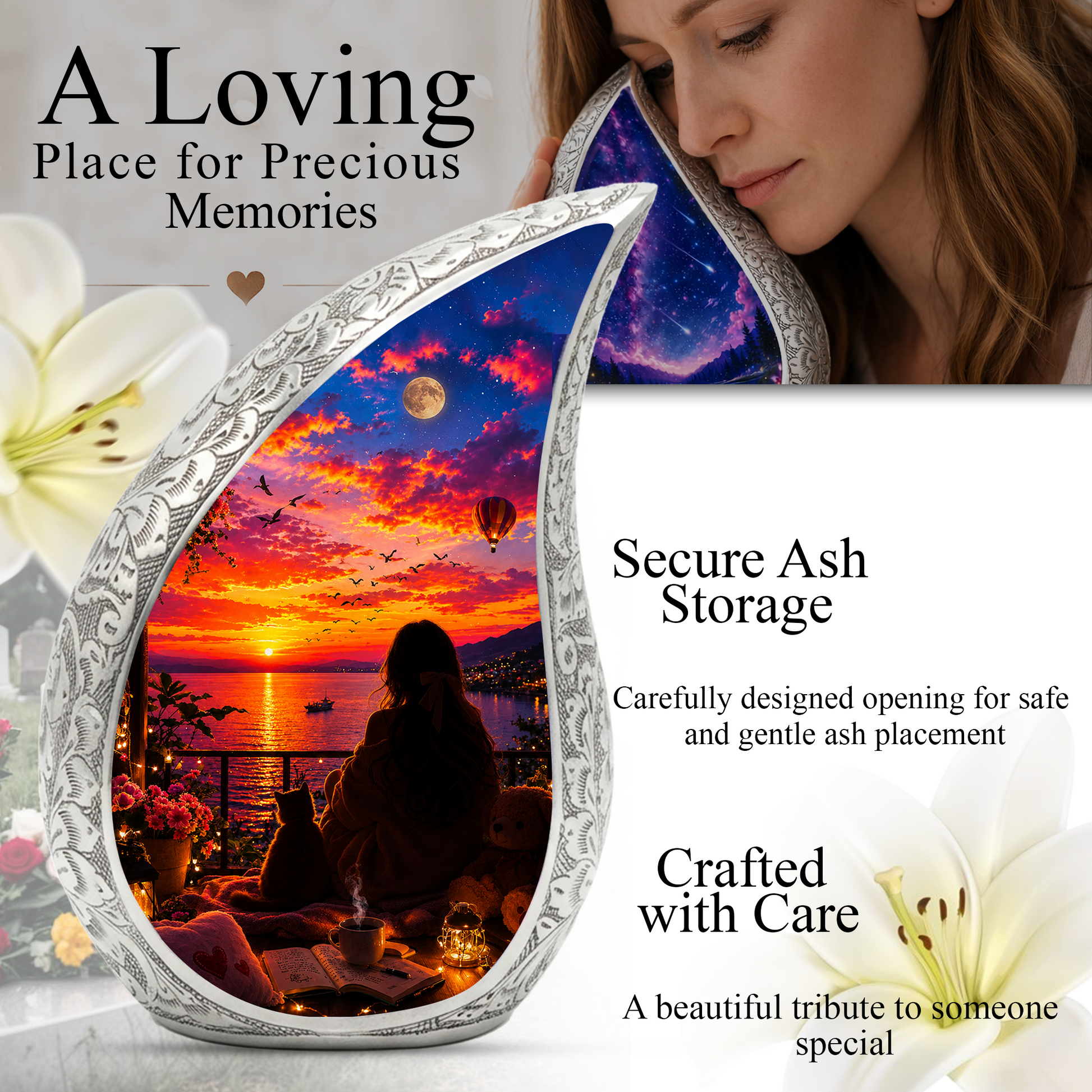 Sunset Memorial Urn for Mom-Cremation Urn for Women|Keepsake Memorial Urn