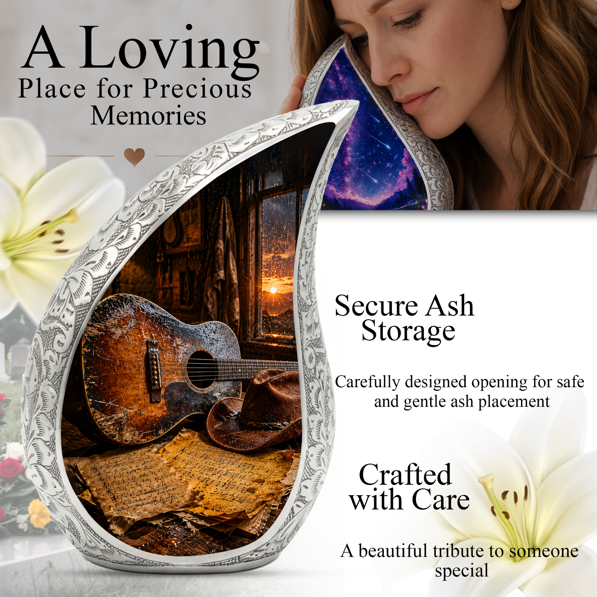 Country Guitar Cremation Urn for Dad – Rustic Memorial Urn for Father,