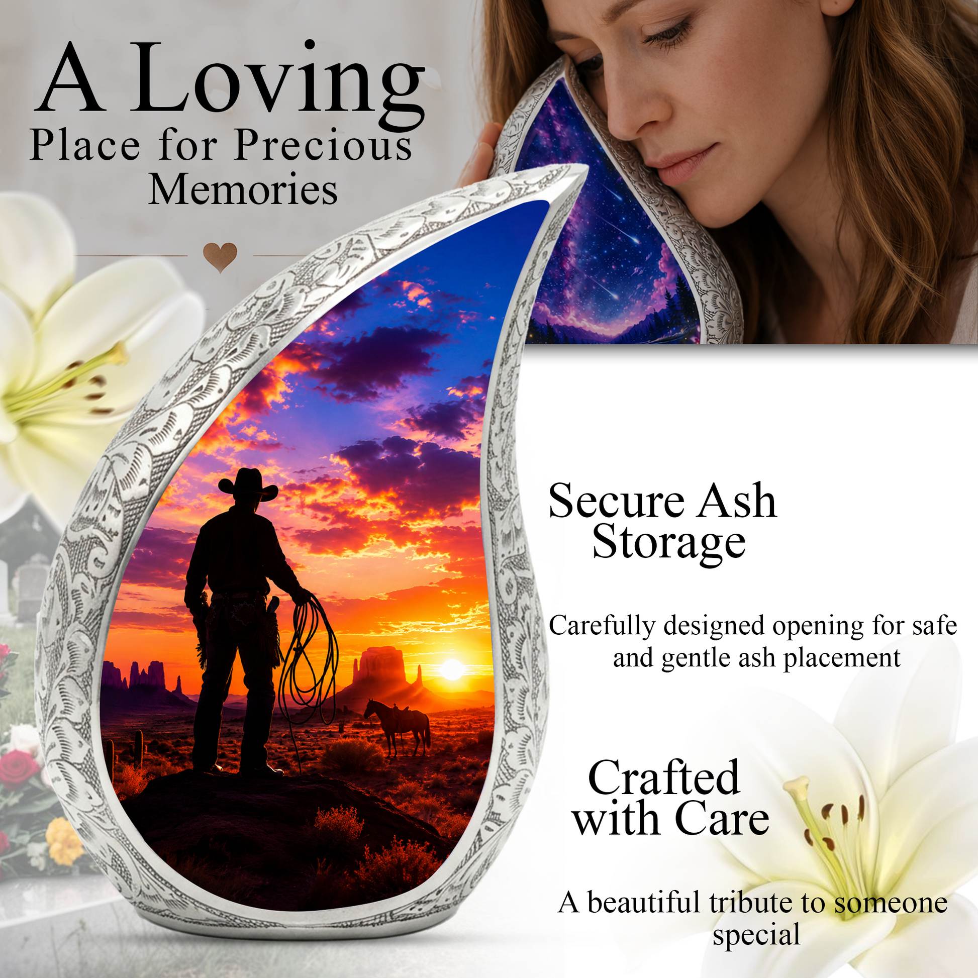 Western Cowboy Memorial Urn for Dad, Adult Cremation Urn for Ashes