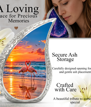 Flamingo Cremation Urn for Ashes, Beach Sunset Memorial Urn, Adult Aluminum Urn