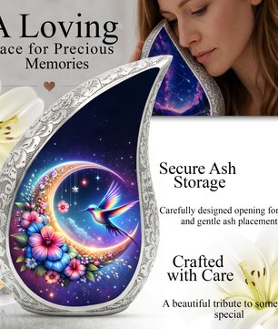 Beautiful Flower Moon with Hummingbird Cremation Urn for Mom & Loved Ones
