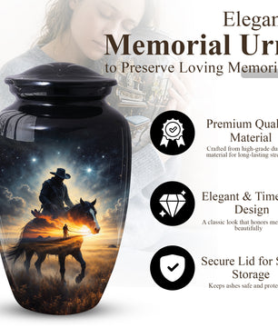 Cowboy Horse Urns for Dad, Western Cremation Large Urn for Men