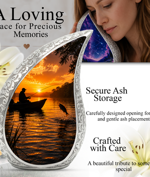 Fishing Sunset Urn for Dad – Gone Fishing Cremation Urn for Human Ashes, Adult Male Memorial