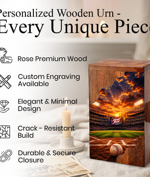 Baseball Wooden Cremation Urn – Wooden Urn for Human Ashes