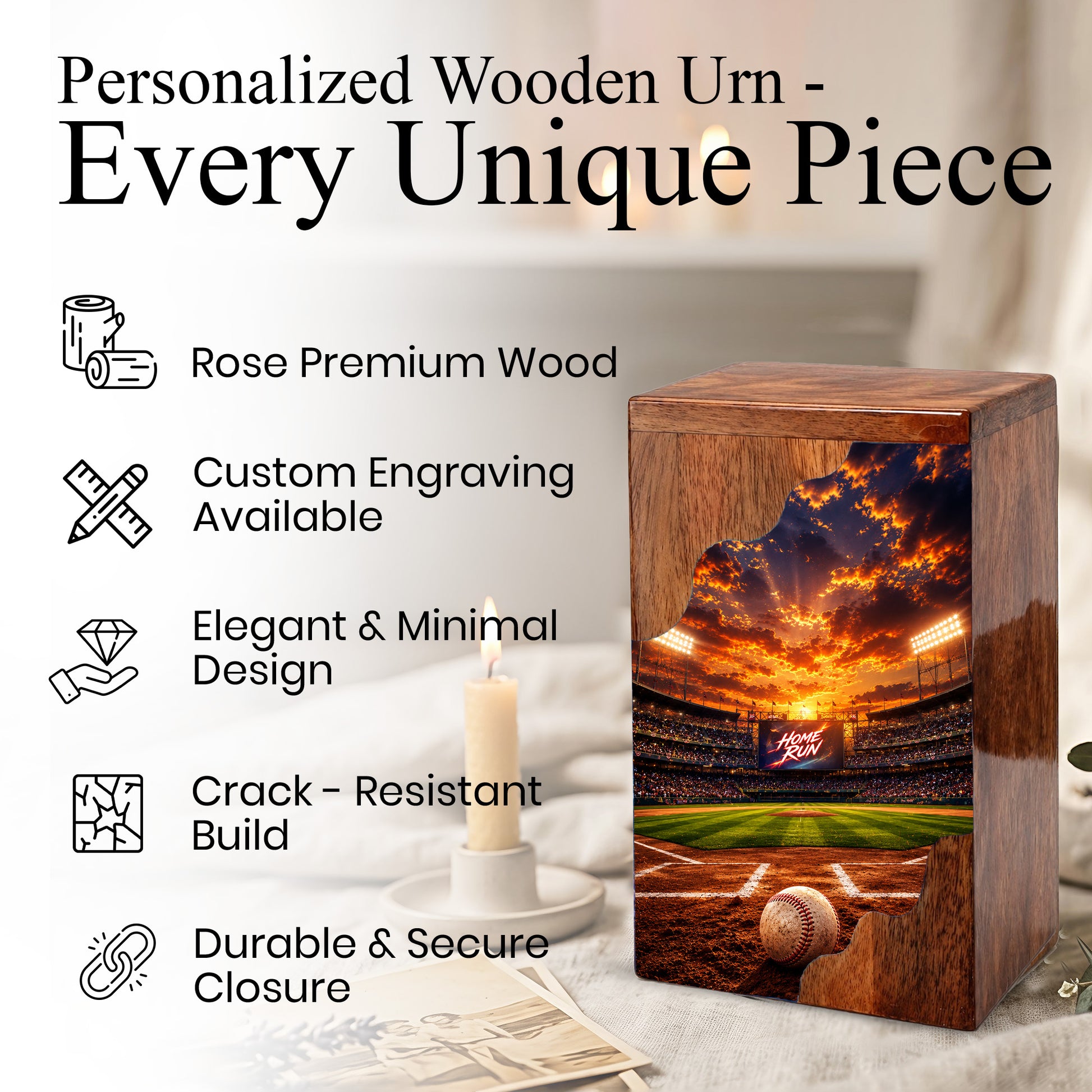 Baseball Wooden Cremation Urn – Wooden Urn for Human Ashes