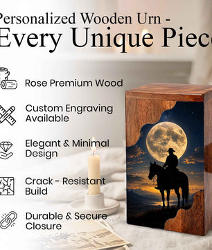 Cowboy Wooden Cremation Urn for Human Ashes