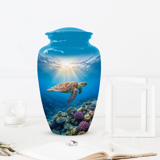 Ocean Wave Cremation Urn for Adult Ashes | Sea Turtle Ocean Theme Memorial Urn