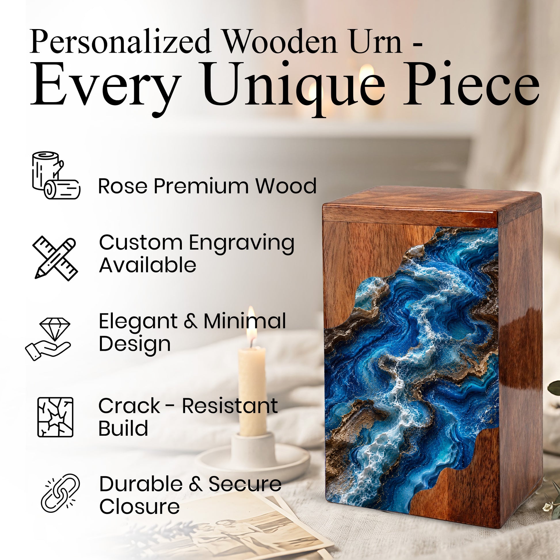 Ocean Flow Cremation Urn – Wooden Urn for Human Ashes