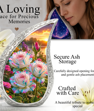 White Rose Adult Urn for Human Ashes – Elegant Memorial Urn for Mom,